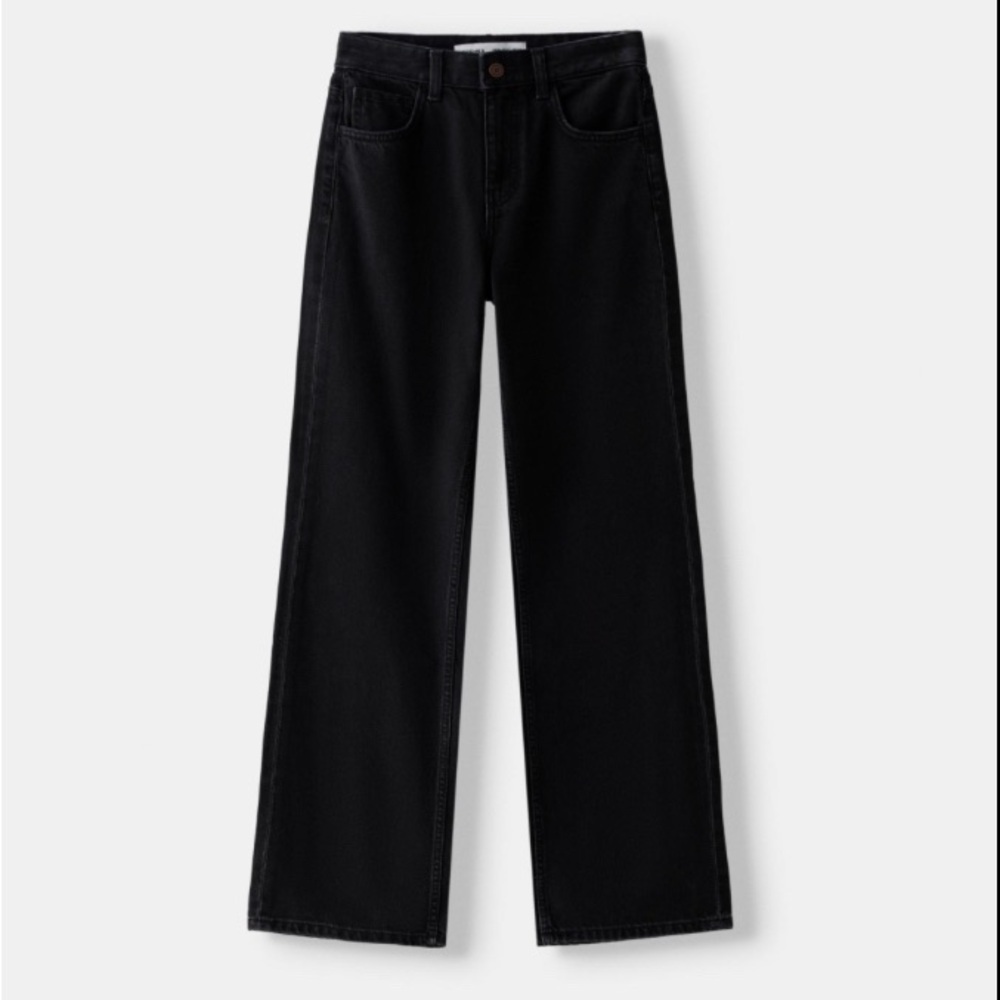 Bershka washed Dark Denim wide leg Jeans